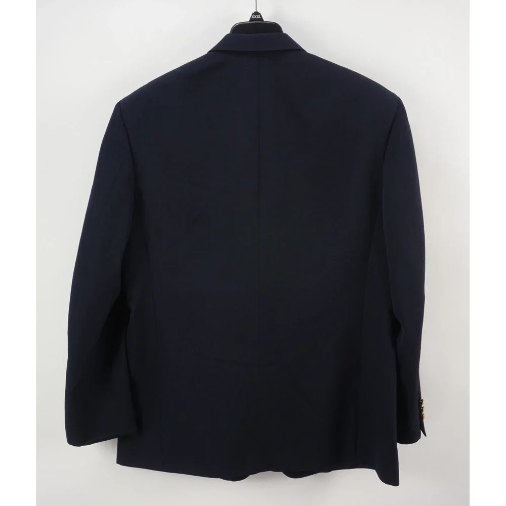 Vintage Givenchy Gold Button Navy Blue Wool Wide‎ Lapel Sport Coat Men's 46R